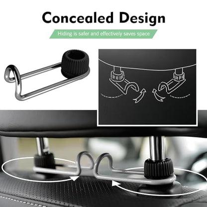 2 PCS Headrest Hooks for Car, 10KG Heavy Duty Rotatable Hidden Hooks, Car Seat Back Organizer Storage Accessories, Universal for Most Cars, SUVs, Trucks (Black)