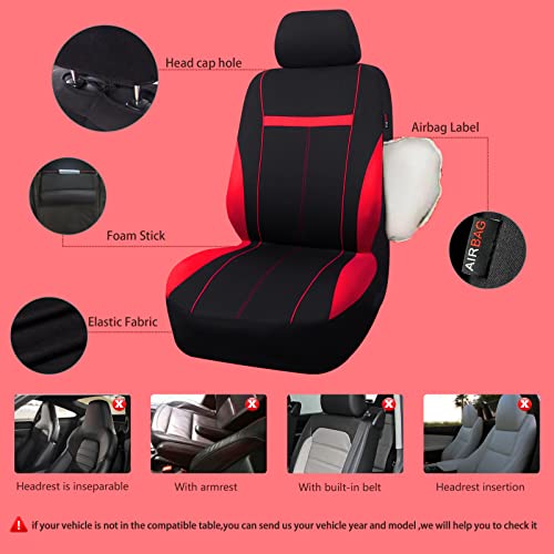 Universal Fit Sporty Cloth Full Set Car Seat Covers, Fit for Car, Truck, Sedan, Vans, SUV, Breathable, Washable, Airbag Compatible, Zipper Design