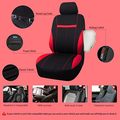 Universal Fit Sporty Cloth Full Set Car Seat Covers, Fit for Car, Truck, Sedan, Vans, SUV, Breathable, Washable, Airbag Compatible, Zipper Design