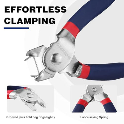 WORKPRO Bent Hog Ring Pliers with 500 Pcs 3/4" Hog Rings, Galvanized Steel Hog Rings Perfect for Furniture Upholstery, Auto Upholstery, Plastic Meat & Sausage Casings - style: Bent Hog Ring Pliers Set