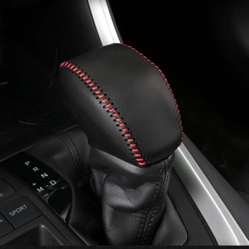 Leather Gear Shift Knob Cover Compatible with RAV4 2019-2025 Highlander 2020-2024 Car Protect Accessories (Red) - color: Red