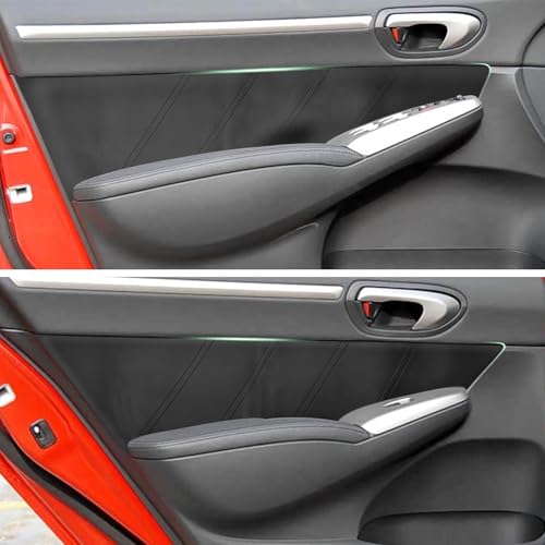 4PCS Door Panel Cover Compatible with Honda Civic 2004-2009 Front and Back Vinyl Leather Insert Cards Protector Trim Black (Only Leather Part)