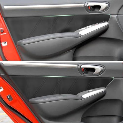 4PCS Door Panel Cover Compatible with Honda Civic 2004-2009 Front and Back Vinyl Leather Insert Cards Protector Trim Black (Only Leather Part)