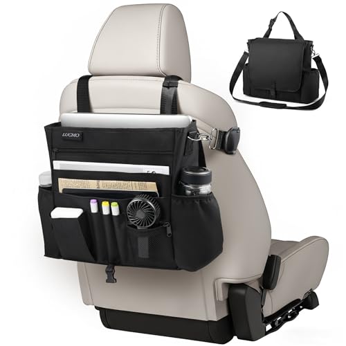 LUCMO Car Seat Organizer with Tablet and Laptop Compartment, Multiple Pockets Truck Front Seat and Backseat Organizer, Portable Large Capacity Office Bag with Adjustable Strap and Hardened Buckles