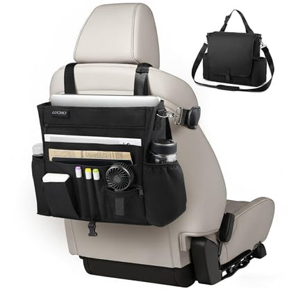 LUCMO Car Seat Organizer with Tablet and Laptop Compartment, Multiple Pockets Truck Front Seat and Backseat Organizer, Portable Large Capacity Office Bag with Adjustable Strap and Hardened Buckles