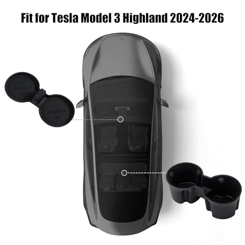 frani Cup Holder Set (2-Piece) Compatible with Tesla Model 3 2021-2026 & Highland Refresh - Premium Silicone Inserts for Center Console & Rear Seats Black - color: Black, style: Model 3 Highland 2024-2026