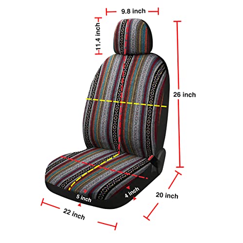 Baja Saddle Blanket Car Seat Covers 4PCS Front, Breathable and Washable Striped Woven Automotive Vehicle Seat Cover, Universal Seat Cover for Sedan, SUV, Truck, Airbag Compatible