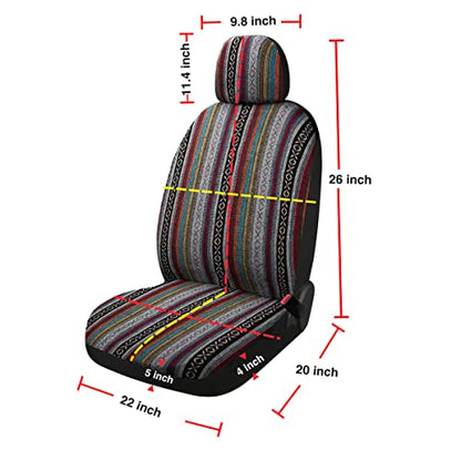 Baja Saddle Blanket Car Seat Covers 4PCS Front, Breathable and Washable Striped Woven Automotive Vehicle Seat Cover, Universal Seat Cover for Sedan, SUV, Truck, Airbag Compatible