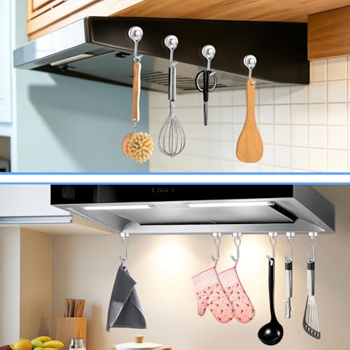 Measuring Cup and Spoon Organizer, 12 Pack 30lbs Strong Magnetic Hooks Hanging Cups and Spoons, Magnetic Kitchen Hooks Utensil Hanger Holder for Refrigerator, Cruise Cabins, Garage Silver