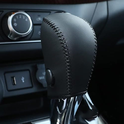 with Altima Logo Leather Gear Shift Knob Cover Protector Trim Automatic Transmission Interior Accessories for Nissan Altima 2013-2018(Not Fit 2.5SR/3.5)-Black Stitches