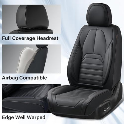 Coverado Seat Covers, Car Seat Covers Front Seats, Automotive Seat Covers, Waterproof Nappa Leather Car Seat Cover, Car Seat Cushion, Black Seat Covers Carseat Cover Universal Fit for Most Cars - color: Black-A, size: Front