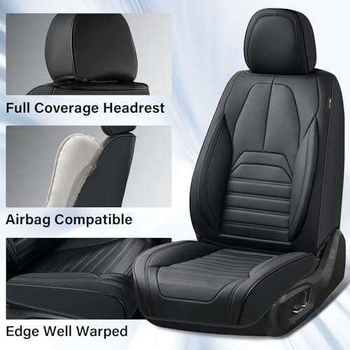 Coverado Seat Covers, Car Seat Covers Front Seats, Automotive Seat Covers, Waterproof Nappa Leather Car Seat Cover, Car Seat Cushion, Black Seat Covers Carseat Cover Universal Fit for Most Cars - color: Black-A, size: Front
