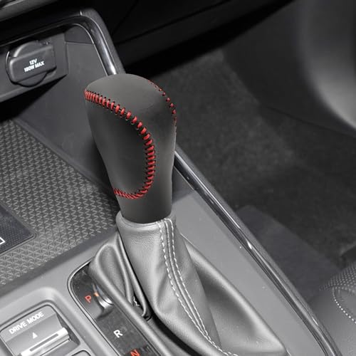 Compatible with DIY Genuine Black Leather Gear Shift Knob Cover Interior Accessories Protective Decoration for Honda CRV 2023 2024 2025 2026 Red Stitches
