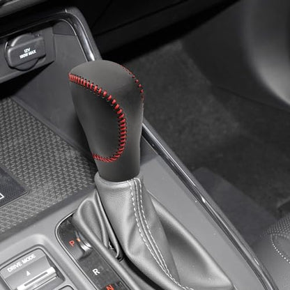 Compatible with DIY Genuine Black Leather Gear Shift Knob Cover Interior Accessories Protective Decoration for Honda CRV 2023 2024 2025 2026 Red Stitches