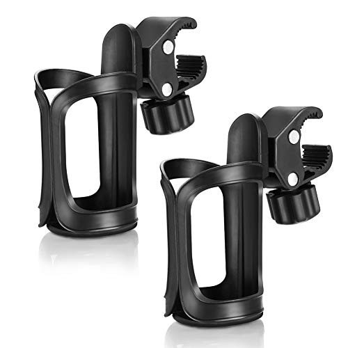 Accmor Stroller Cup Holder, Universal Cup Holder for Uppababy, Nuna, Doona Strollers, 360 ° Rotatable Bottle Holder for Stroller, Wheelchair, Walker - color: black-2pc