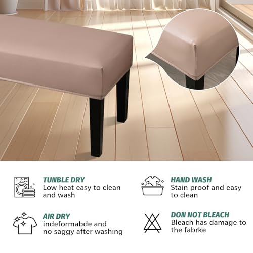 FUANGUI PU Waterproof Bench Cover, Stretch Dining Bench Cover for bedrooms, Living Rooms, Kitchens, Protector Chair Bench Piano Bench Seat Covers Stool Slipcover Removable, Washable - Khaki - color: Pu Khaki