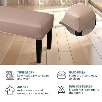 FUANGUI PU Waterproof Bench Cover, Stretch Dining Bench Cover for bedrooms, Living Rooms, Kitchens, Protector Chair Bench Piano Bench Seat Covers Stool Slipcover Removable, Washable - Khaki - color: Pu Khaki