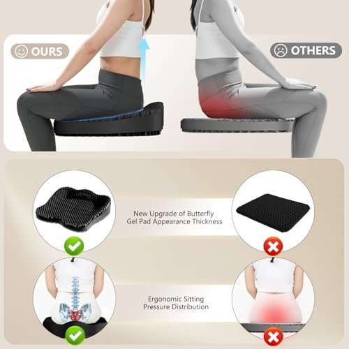 Enlarged Gel Seat Cushion 19in Super Large Thick, Gel Cushion Seat for Pressure Relief for Long Siiting, Coccyx Sciatica Pain Relief, Egg Cushion Chair Pads for Wheelchair Car Office Chair - color: Black, size: X-Large