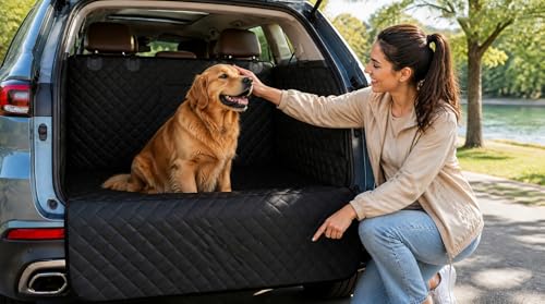 SUV Cargo Liner for Dogs – Waterproof with Bumper Flap, Non-Slip Large Trunk Mat, Scratchproof & Easy Clean, Universal Fit for SUVs Sedans Vans, Black