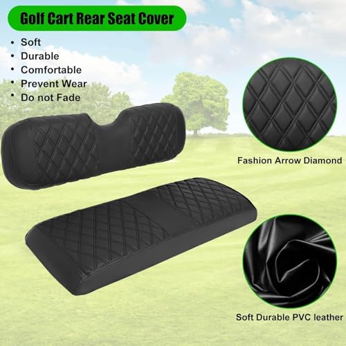 Golf Cart Rear Seat Covers for EZGO Club Car Yamaha Aftermarket Rear Seat Only-Thick Premium Marine Leather with Custom Diamond Design Comfortable/Anti-Scratch/Anti-Fading/Easy to Install - style: Fit Aftermarket Rear Seat