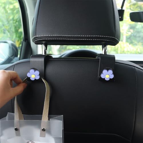 4 PCS Car Headrest Hook, Multifunctional Flower Vehicle Seat Back Storage Hook, Cute Automotive Seatback Organizer Hanger for Purse Grocery Bag Handbag, Universal Fit (Black/Blue) - color: Black/Blue