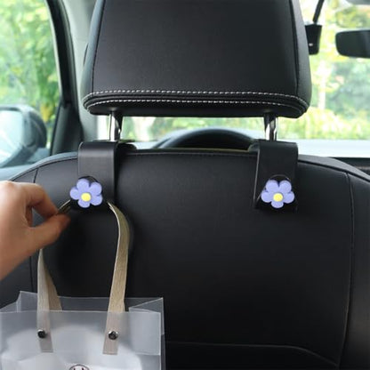 4 PCS Car Headrest Hook, Multifunctional Flower Vehicle Seat Back Storage Hook, Cute Automotive Seatback Organizer Hanger for Purse Grocery Bag Handbag, Universal Fit (Black/Blue) - color: Black/Blue