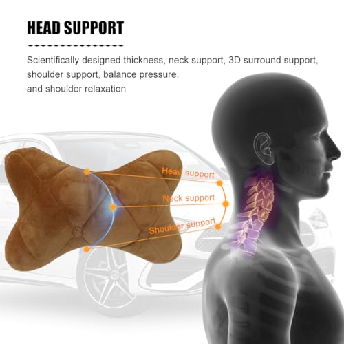 2PCS Car Headrest Pillow, Comfortable Ergonomic Design Vehicle Seat Neck Pillow for Driving Fatigue Relief, Soft Breathable Automotive Interior Head Rest Cushion Pad, Universal Fit (Khaki) - color: Khaki