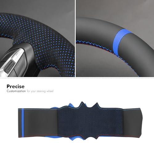 MEWANT Hand-Stitched Steering Wheel Cover for BMW (M Sport) F22 F23 F30 F34 F32 F33 F36 F10 F07 F12 F13 F06 F39 F25 F26 F15 F16, DIY Custom Fit Steering Wheel Wrap for BMW - color: 12:Genuine leather & IT-ALCAN with blue layer