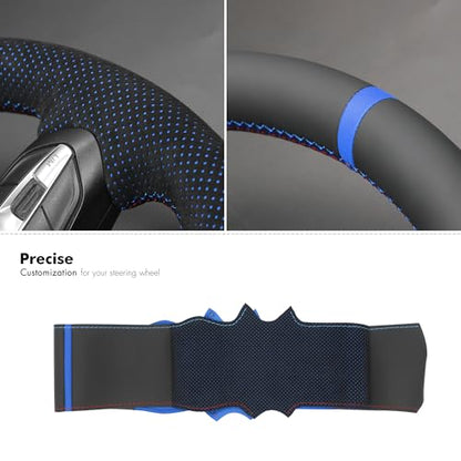MEWANT Hand-Stitched Steering Wheel Cover for BMW (M Sport) F22 F23 F30 F34 F32 F33 F36 F10 F07 F12 F13 F06 F39 F25 F26 F15 F16, DIY Custom Fit Steering Wheel Wrap for BMW - color: 12:Genuine leather & IT-ALCAN with blue layer