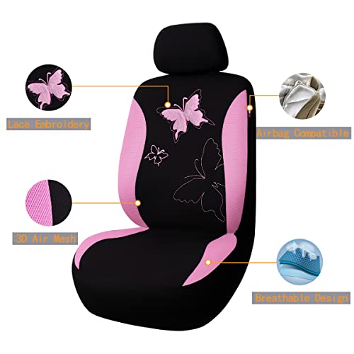 Flying Banner Butterfly car seat Covers ful Set Fashion Universal Lady Woman Female Rear Bench Split Colorized (Pink, 2 Fronts - Lace) - color: Pink Lace, size: 2 Fronts
