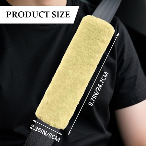 2PCS Car Seat Belt Cover Pads, Fluffy Car Seatbelt Covers, Soft & Comfortable Plush Seat Belt Cushion Protects Shoulder, Auto Safety Belt Strap Cover to Protect Your Neck (Beige) - color: Beige