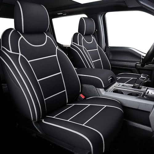 Coverado Car Seat Cover Full Set with Waterproof Neoprene, F150 Seat Covers for Trucks, Compatible with Ford F150 2015-2025 Crew Cab & 2017-2025 F250 F350 F450, White Black - color: White