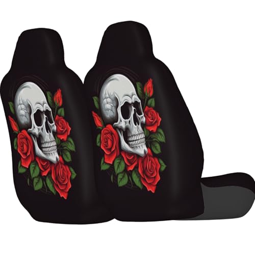 Dujiea Skull with Roses Car Front Seat Covers 2 Pcs Universal Auto Seat Covers Front Seats Only, Vehicle Bucket Seat Protectors Fit for Most Car SUV Sedan and Truck - color: Skull With Roses