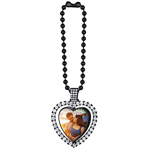 Custom4U Personalized Picture Car Charms for Rear View Mirror Custom Car Ornament Accessories Car Mirror Suspension Decoration Silver/Gold/Black Pendant Customized (Gift Box) - color: A-Heart-Black Color