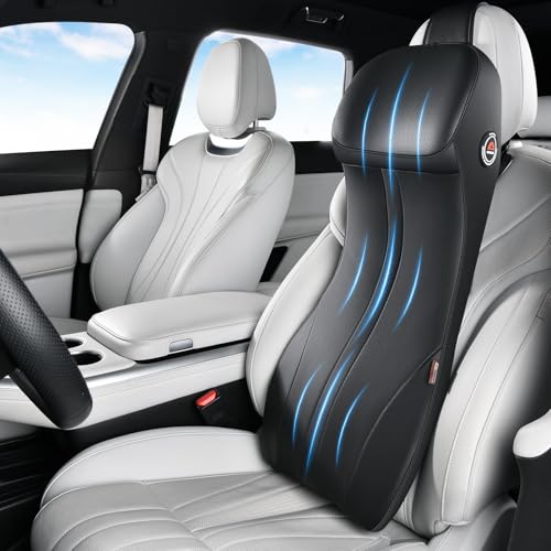 Coverado Lumbar Support and Headrest Pillow for Car, Integrated Design Ergonomic Memory Foam Head Neck Support Pillow for Driving Seat, Soft Leather Breathable Back Support, Back Pain Relief, Black - color: Black, size: Lumbar&headrest