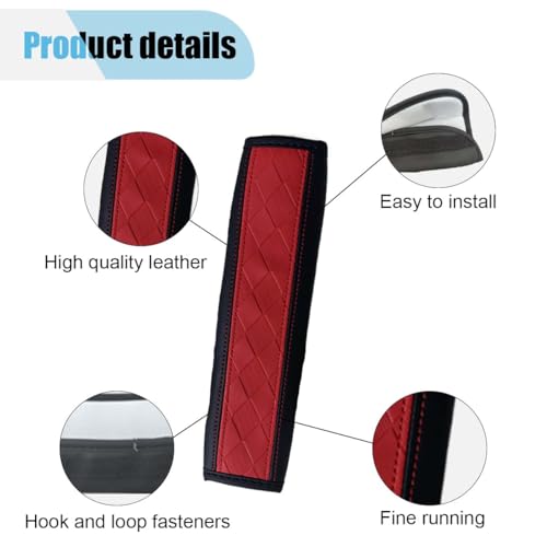2PCS Car Seat Belt Covers, Embossed Leather Seat Belt Protector Cushion, Driving Comfortable Seatbelt Shoulder Strap, Universal Car Seatbelt Pad Accessories for Protect Shoulder and Neck (Black/Red)
