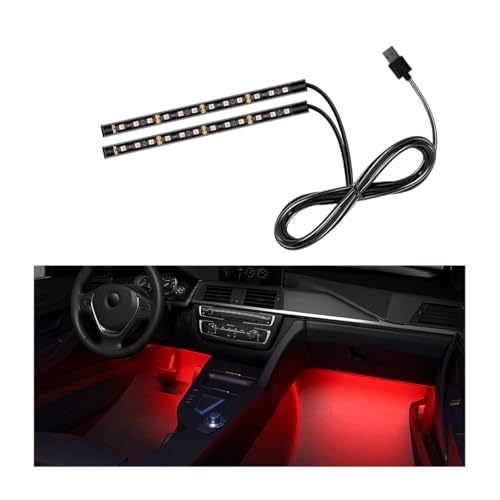 Car LED Strip Light, 24 LEDs RGB Neon Interior Atmosphere Lights, 12V Under Dash Ambient Night Light, USB Port Auto Interior Decorative Lamp, Universal Car Accessories (Red) - color: Red, size: 24 LED, USB Port