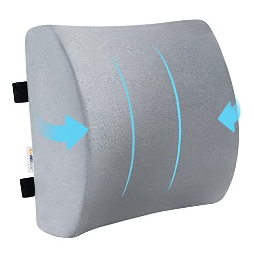 SAIREIDER Lumbar Pillow, Memory Foam Office Chair Back Support Pillows Back Pain Relief Improve Posture, Lumbar Support Pillow for Car、Gaming Chair、 Home Chair, Double Adjustable Straps(Grey) - color: Lumbar Pillow-grey