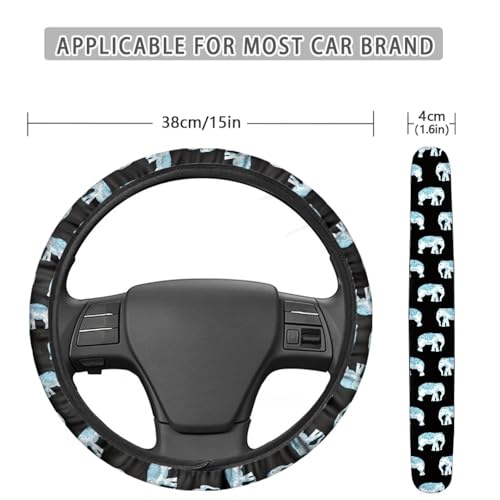 AFPANQZ Elegant Elephant Style Automotive Steering Wheel Covers Neoprene Comfortable Keep Warm Odorless Stretch-on Fabric Breathable Universal 14 to 15 inch Navy Blue for Women Mens - color: Elephant