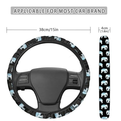 AFPANQZ Elegant Elephant Style Automotive Steering Wheel Covers Neoprene Comfortable Keep Warm Odorless Stretch-on Fabric Breathable Universal 14 to 15 inch Navy Blue for Women Mens - color: Elephant