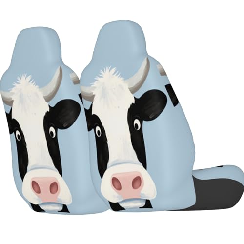 Dujiea Cute Cow Hello Car Front Seat Covers 2 Pcs Universal Auto Seat Covers Front Seats Only, Vehicle Bucket Seat Protectors Fit for Most Car SUV Sedan and Truck - color: Cute Cow Hello