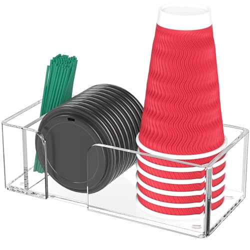 Coffee Bar Accessories and Organizer, Disposable Cup Holder for Countertop, 10.2 Inches Clear Acrylic Storage and Organization for Coffee Cup Lid Stirrer Pod, Farmhouse Table Décor - color: Clear, size: 10.2 Inches