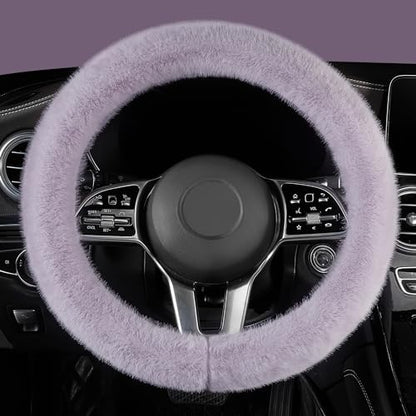 Fuzzy Winter Steering Wheel Covers for Women, Warm Cute Fluffy Car Wheel Cover for Sedan SUV, Super Soft Furry Girly Auto Plush Car Handle Cover for Cold Weather, Purple, 14-15in, Standard Size