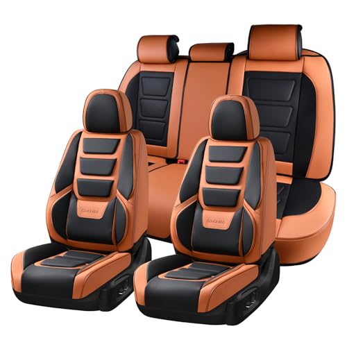 Coverado Car Seat Covers Full Set, Seat Covers for Cars, Front Seat Covers and Back Seat Cover Waterproof Leather Automotive Seat Cover, Universal Car Interior Protectors Cushion for Most Cars - color: B230-Brown-Black, size: FullSet