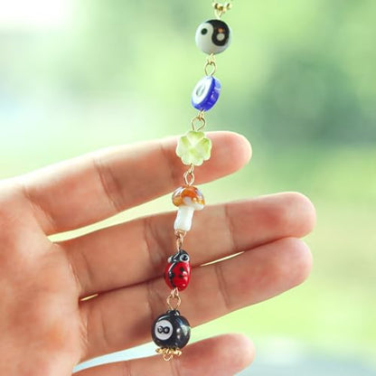 Evil Eye Car Hanging Ornament,Good Lucky Days Charm,8 Ball Mushroom Four-Leaf Clover Pendant for Car Rear View Mirror,Cute Boho Evil Eye Ladybug Yin Yang Symbol Decor Accessories
