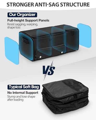 Golf Organizer for Car Trunk with Cooler, Anti-Sag Design, Ventilated Shoe Compartment, 2-Layer Storage Bag for Golf Accessories, Fits SUVs & Sedans - Black
