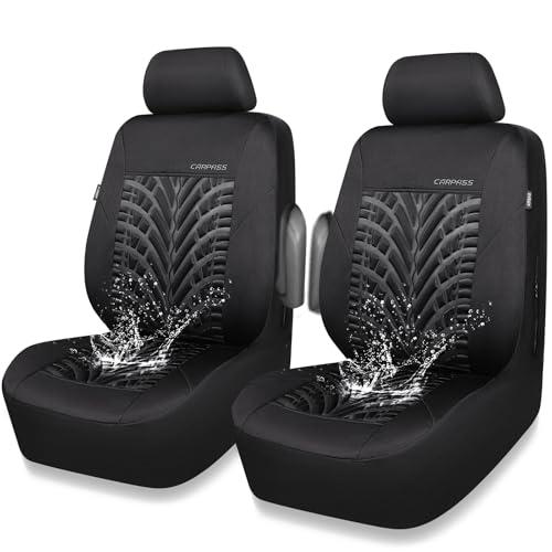 CAR PASS Neoprene Waterproof Seat Covers,Wetsuit Car Seat Covers Front Seats Universal Fit for Vans, Truck, SUV Two Front Only, 3D Tyre Embossed Anti Slip with Armrests, Airbag Compatible(Black) - color: Black Pure, size: Two Front
