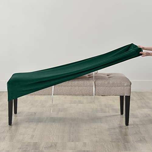 FORCHEER Velvet Green Dining Bench Cover 49-60 Inch Stretch Bedroom Bench Seat Cover Rectangle Washable - color: Velvet-dark Green