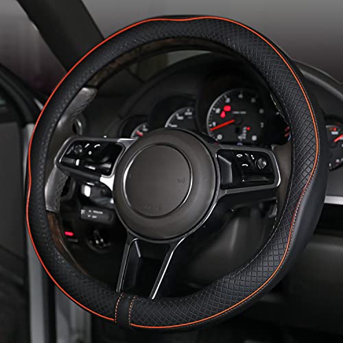 Car Steering Wheel Cover, Anti-Slip, Safety, Soft, Breathable, Heavy Duty, Thick, Full Surround, Sports Style (Black with Light Orange Line) - color: Black with Light Orange Line