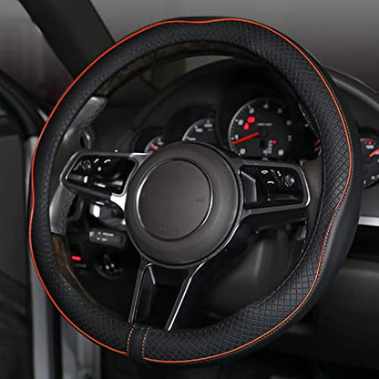 Car Steering Wheel Cover, Anti-Slip, Safety, Soft, Breathable, Heavy Duty, Thick, Full Surround, Sports Style (Black with Light Orange Line) - color: Black with Light Orange Line